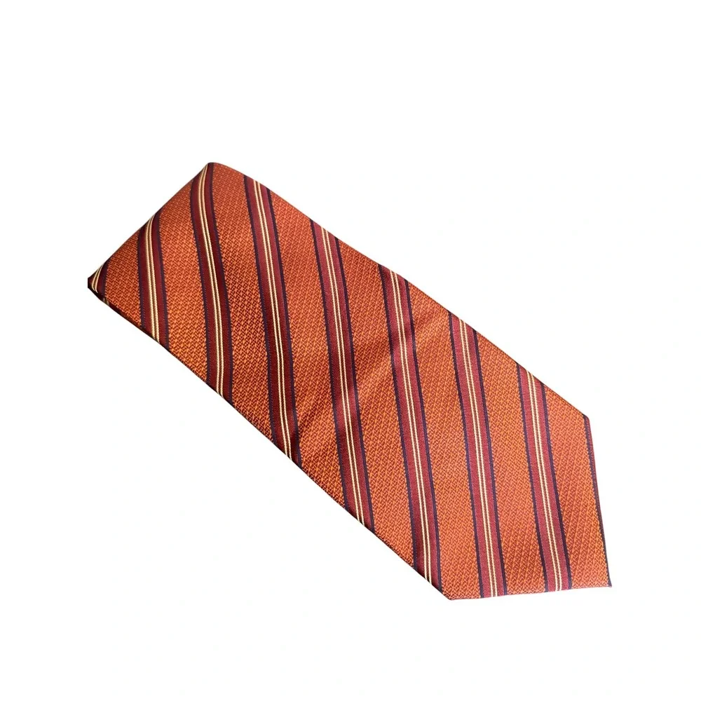 Zarrano Platinum Tie Orange Burgundy Striped 100% Silk Mens‎ 59 x 3.25